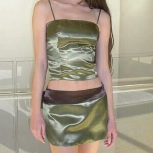 All My Love NEW Anna Top in Olive Medium‎ Satin Party Night Out Summer Glam
